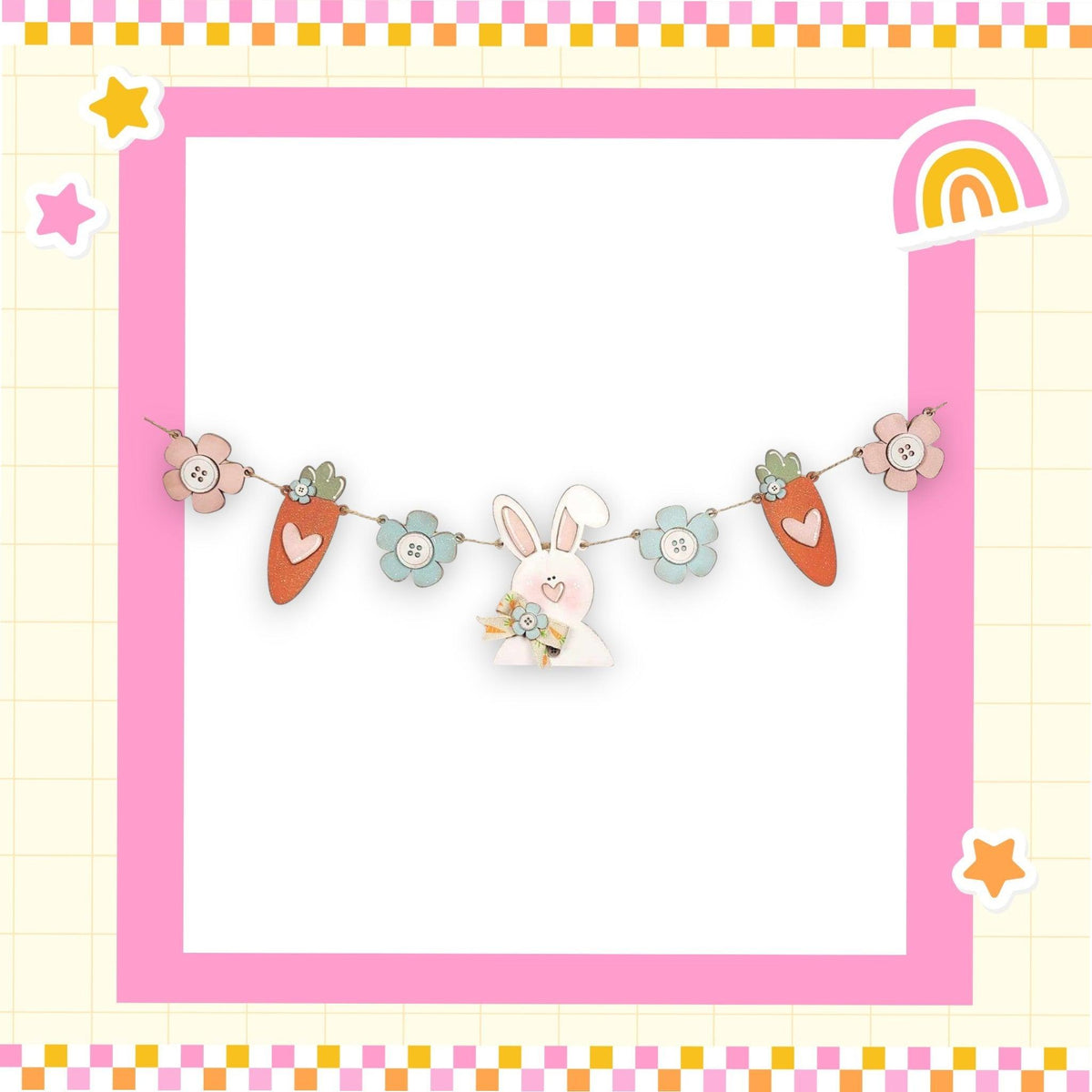 a picture frame with a bunny and carrots on it