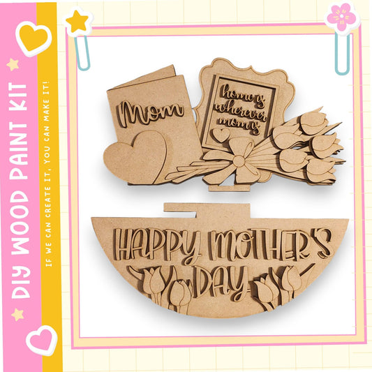 The image is a DIY paint kit for creating Mother's Day decorations, including a card, a frame, and a sign.