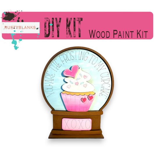 a wooden paint kit with a cupcake inside of it