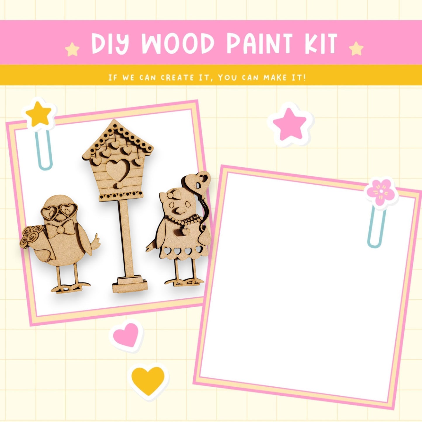 a wooden craft kit with a picture of a dog and a cat