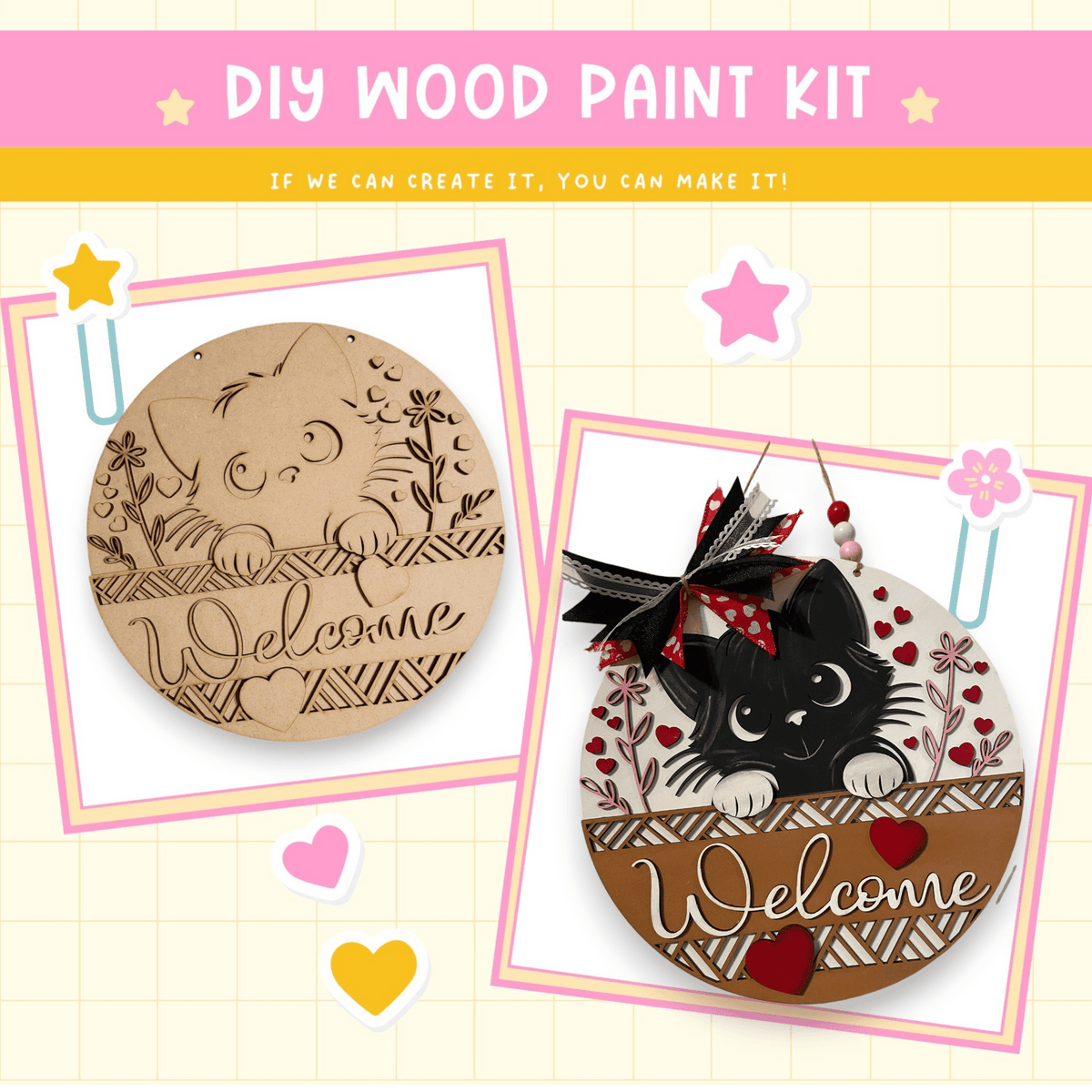 a picture of a wooden paint kit and a picture of a cat