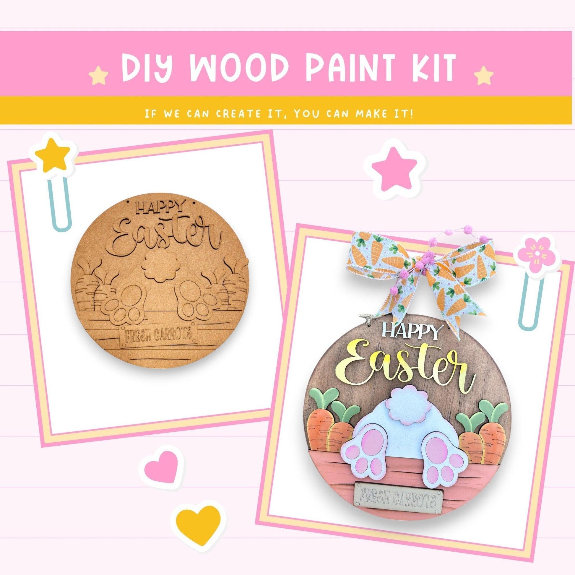 a wooden craft kit with a picture of an easter bunny