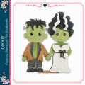 a DIY kit for creating a bride and groom decoration, with a green bride and a green male character.