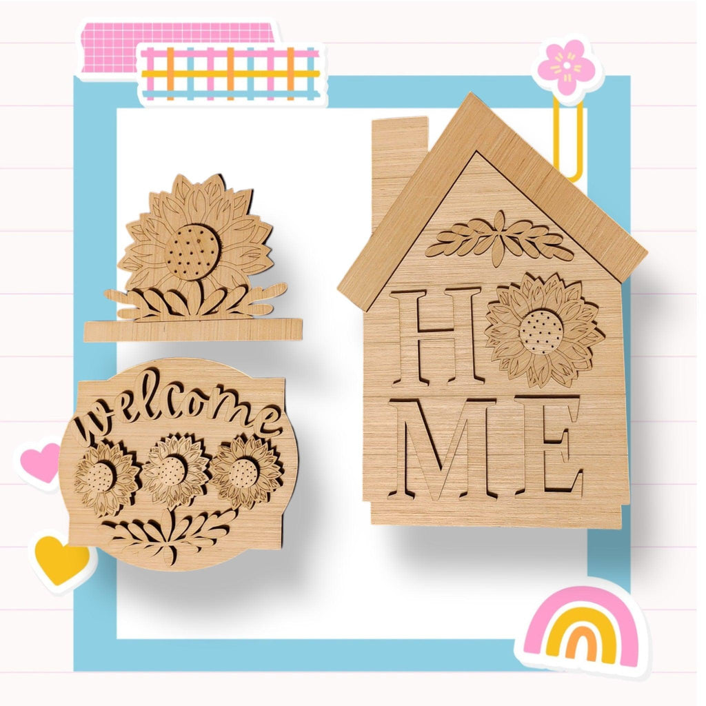 a wooden house with a welcome home sign next to it