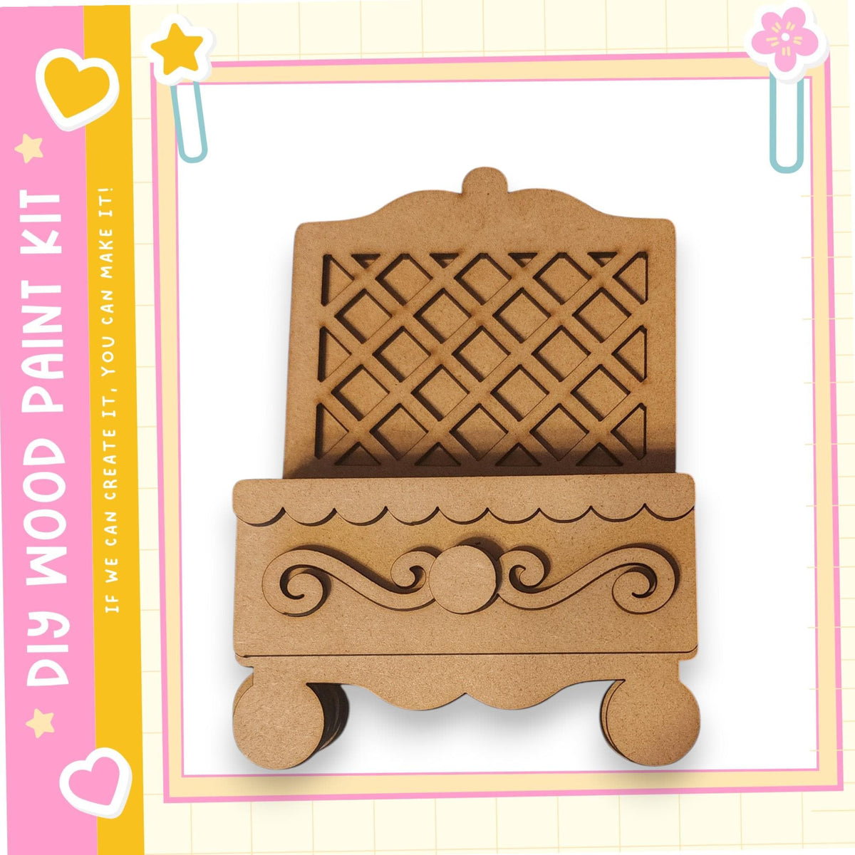 a wooden craft kit, specifically a DIY paint kit, designed for creating wooden furniture or decorative items.