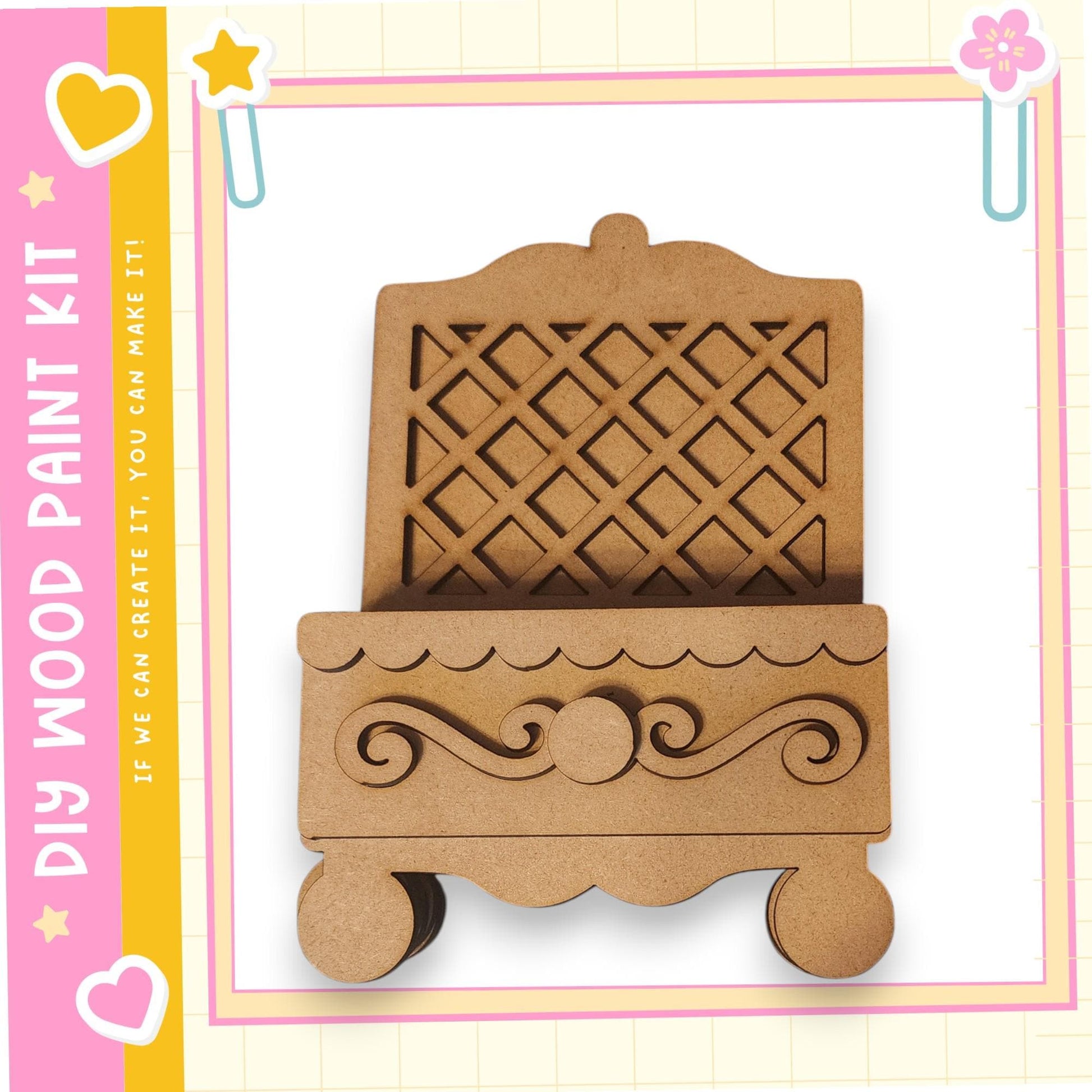 a wooden craft kit, specifically a DIY paint kit, designed for creating wooden furniture or decorative items.
