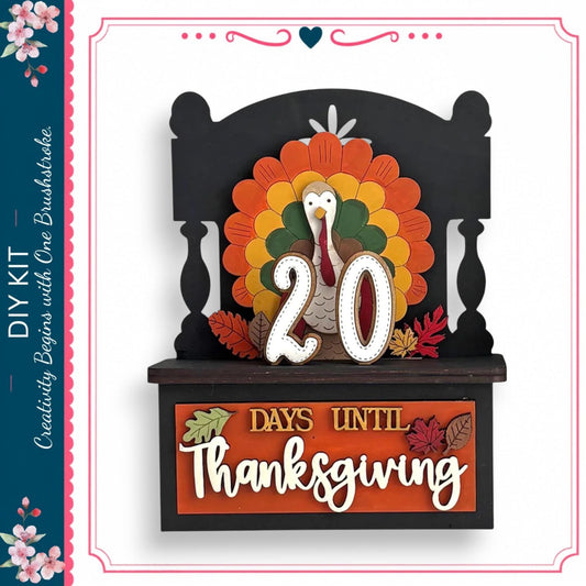 A decorative Thanksgiving-themed sign with a turkey silhouette and the number 20, indicating the number of days until Thanksgiving.