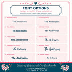 the font options for a wedding info sheet