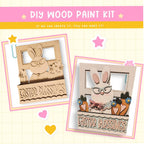 a couple of pictures of a wooden bunny