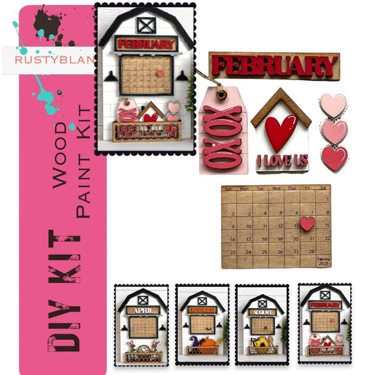 February 2025 Barn Calendar Insert Set, DIY Wood Banks, Interchangeable Calendar - RusticFarmhouseDecor