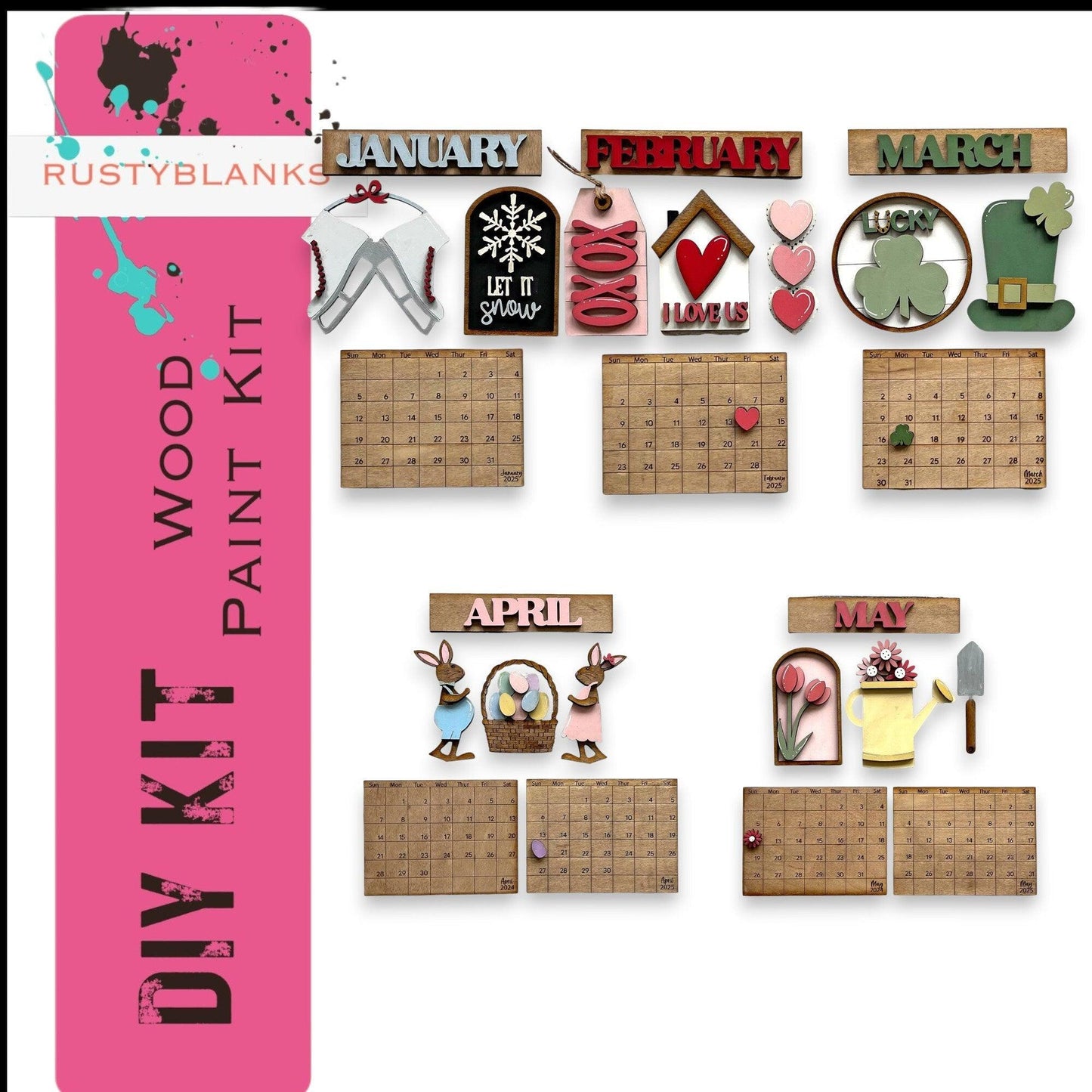 February 2025 Barn Calendar Insert Set, DIY Wood Banks, Interchangeable Calendar - RusticFarmhouseDecor