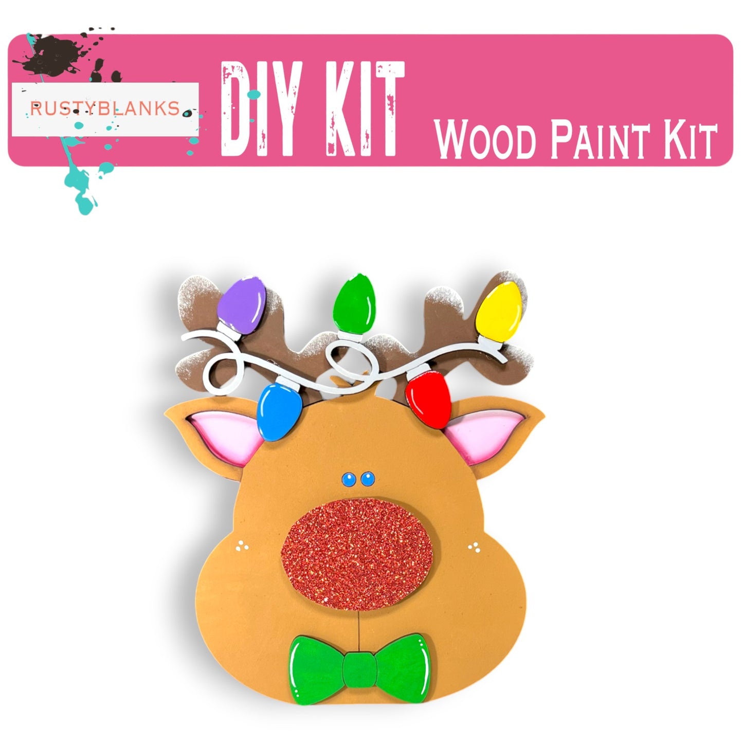 a wooden craft kit with a reindeer head