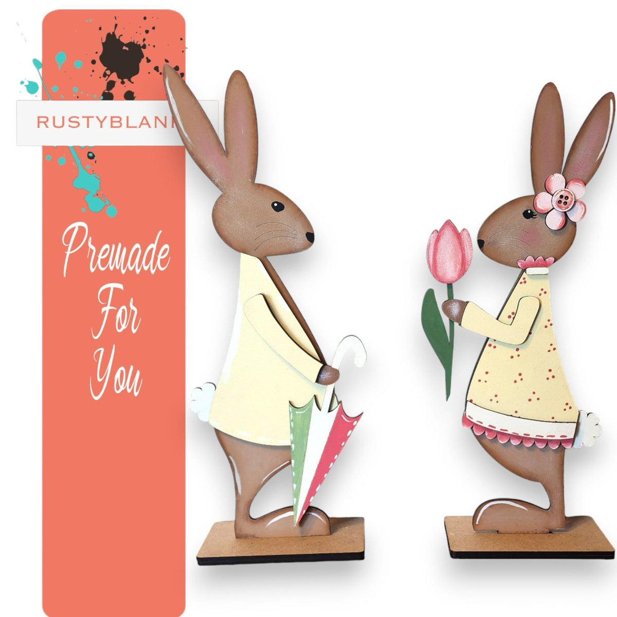 Finished Easter Bunny Couple Shelf Sitter Craft - Great Gift for Mom - RusticFarmhouseDecor