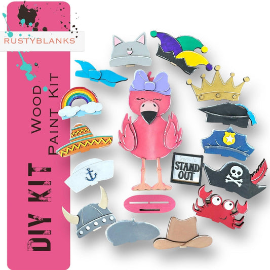 Flamingo with 12 Interchangeable Seasonal Hats, Insert and tile holder, Season DIY Decor - RusticFarmhouseDecor