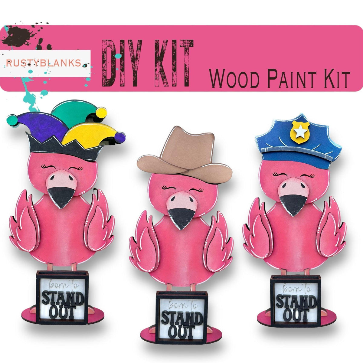 Flamingo with 12 Interchangeable Seasonal Hats, Insert and tile holder, Season DIY Decor - RusticFarmhouseDecor