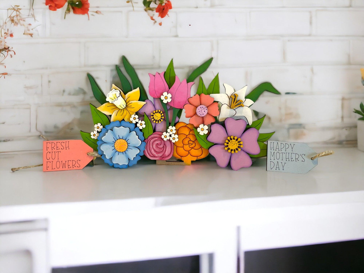 DIY Wildflowers Insert for the Interchangeable Flower Basket Decor , Wood Blank for Painting, Mother's Day