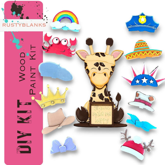 Giraffe Interchangeable Animal with 13 Interchangeable Seasonal Hats, Insert and tile holder, Season DIY Decor - RusticFarmhouseDecor