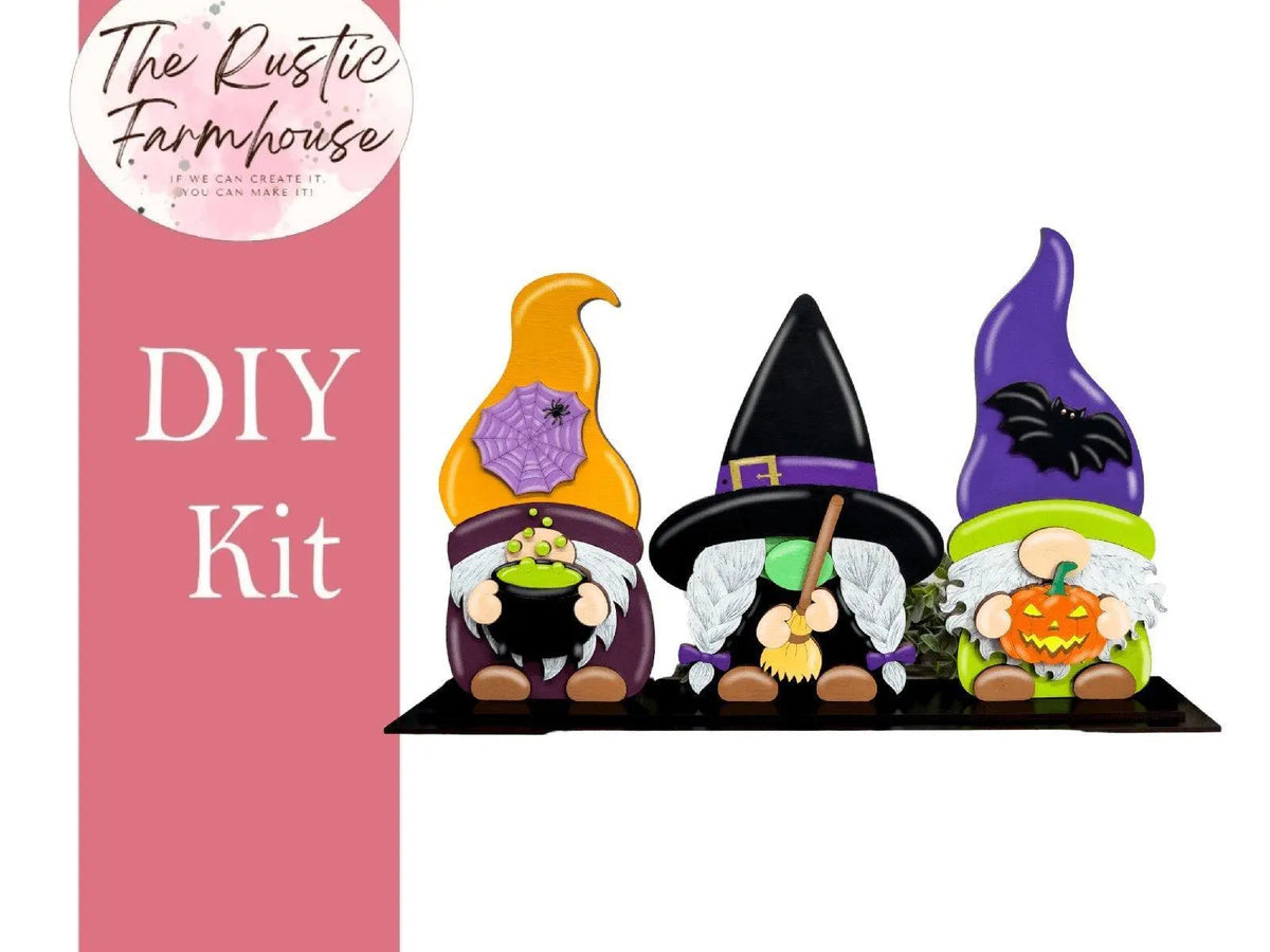 Halloween Gnomes Shelf Sitter, DIY Gnome kit, Tiered Tray Decor - RusticFarmhouseDecor