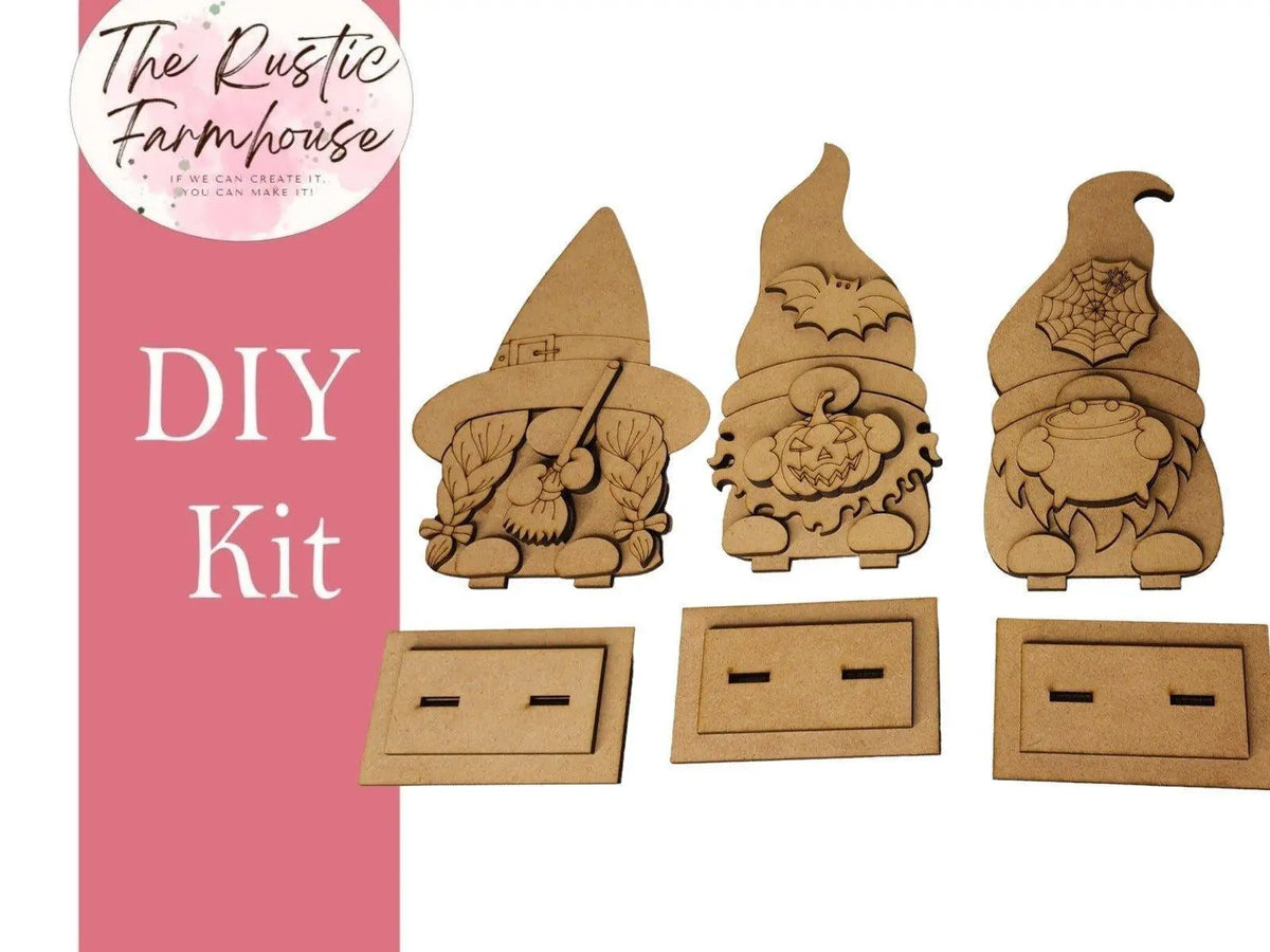 Halloween Gnomes Shelf Sitter, DIY Gnome kit, Tiered Tray Decor - RusticFarmhouseDecor