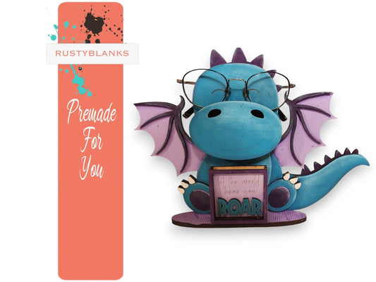 Handpainted Standing Blue Dragon with Purple Wings Eyeglass Holder - RusticFarmhouseDecor