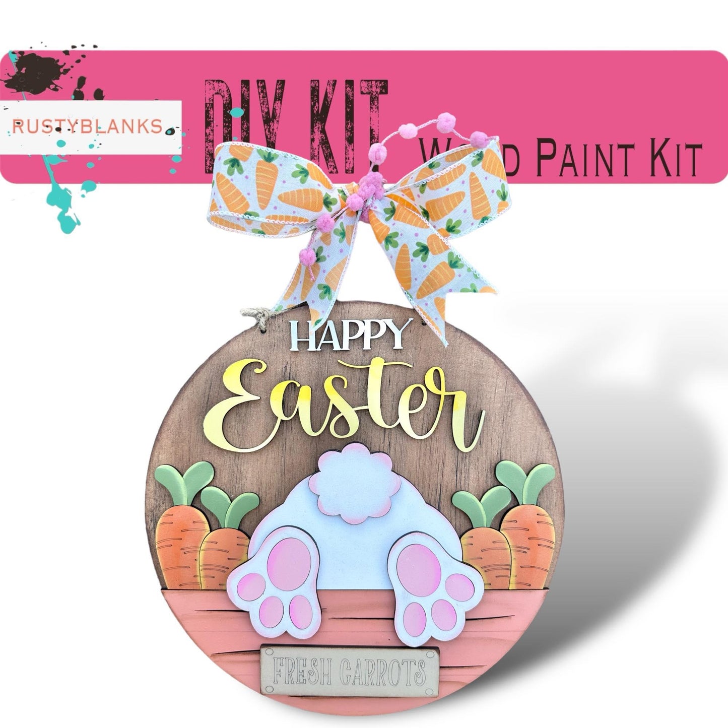 Happy Easter Bunny Butt DIY Door Hanger - Wood Blanks for Crafting - RusticFarmhouseDecor