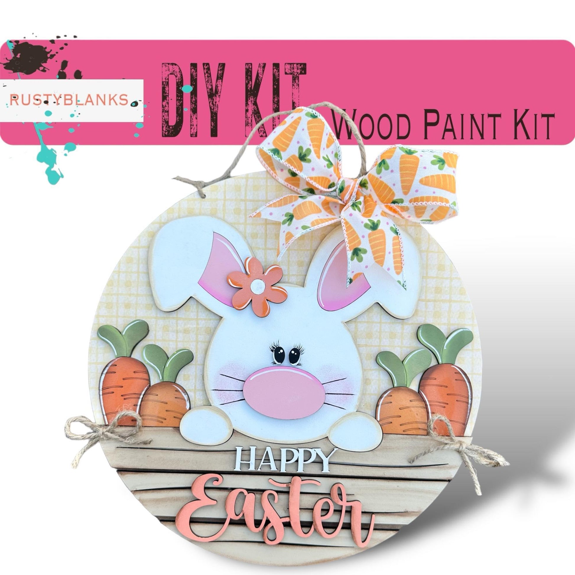 Happy Easter Bunny DIY and Carrots Door Hanger - Wood Blanks for Crafting - RusticFarmhouseDecor