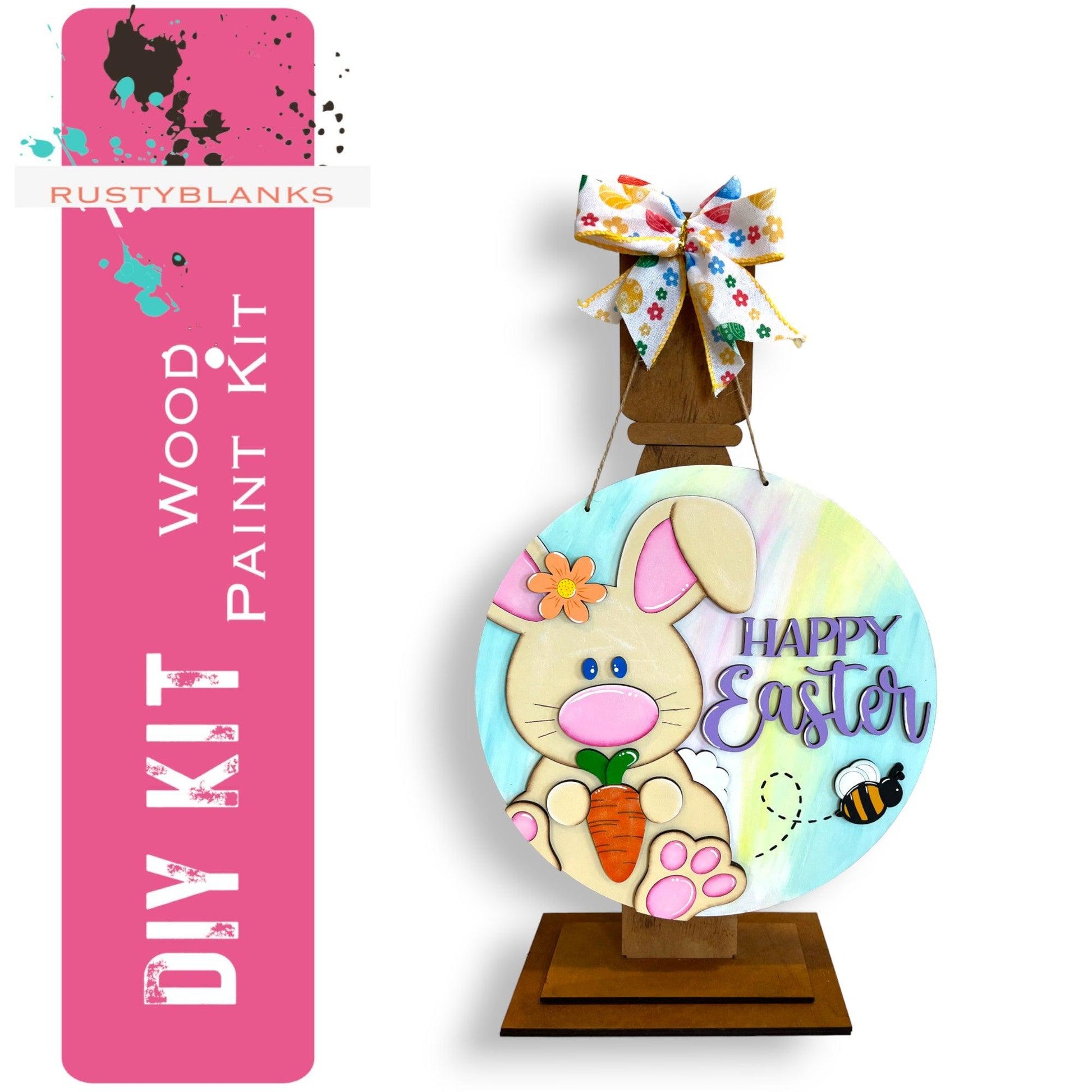 Happy Easter Bunny DIY Door Hanger - Wood Blanks for Crafting - RusticFarmhouseDecor