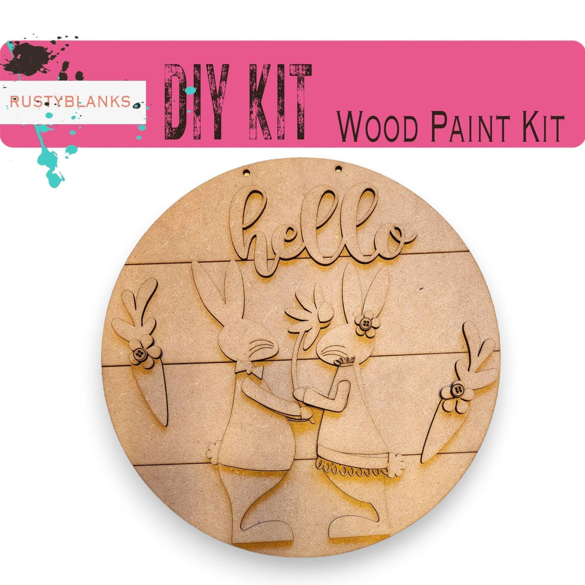 Hello Spring Bunnies DIY Door Hanger - Wood Blanks for Crafting - RusticFarmhouseDecor