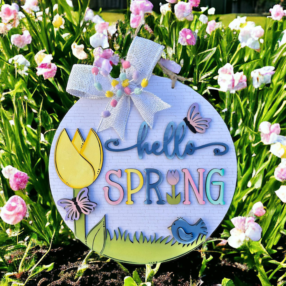 Hello Spring DIY Door Hanger - Wood Blanks for Crafting - RusticFarmhouseDecor