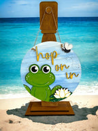 Hop on in Frog DIY Door Hanger - Wood Blanks for Crafting - RusticFarmhouseDecor
