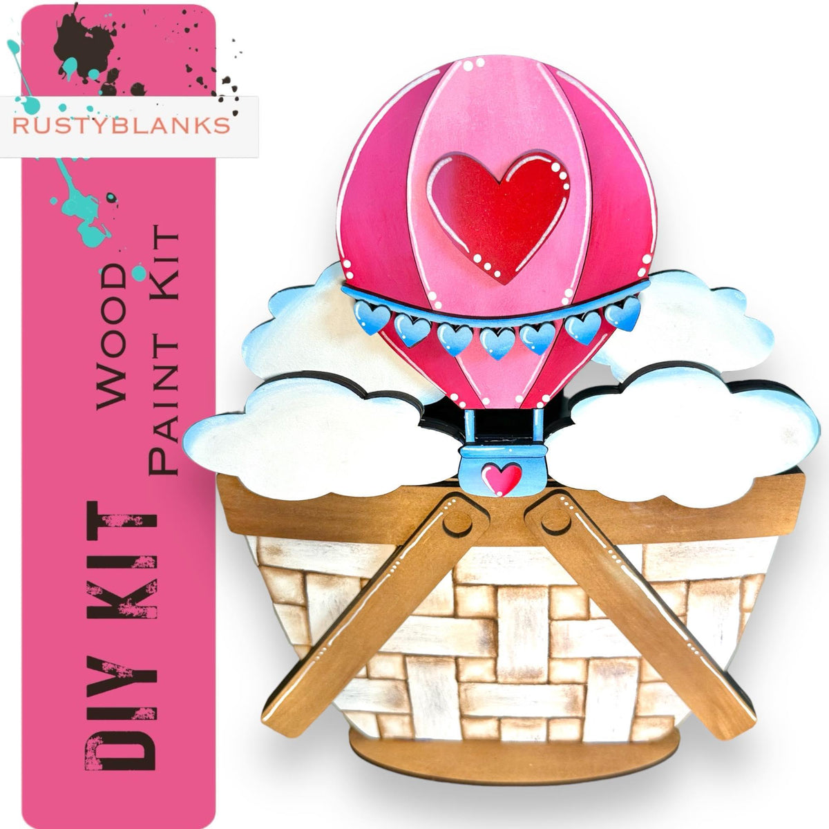 Hot Air Balloon Valentine for the Flower Basket Decor - Wood Blank for Painting - Inserts for Basket - RusticFarmhouseDecor