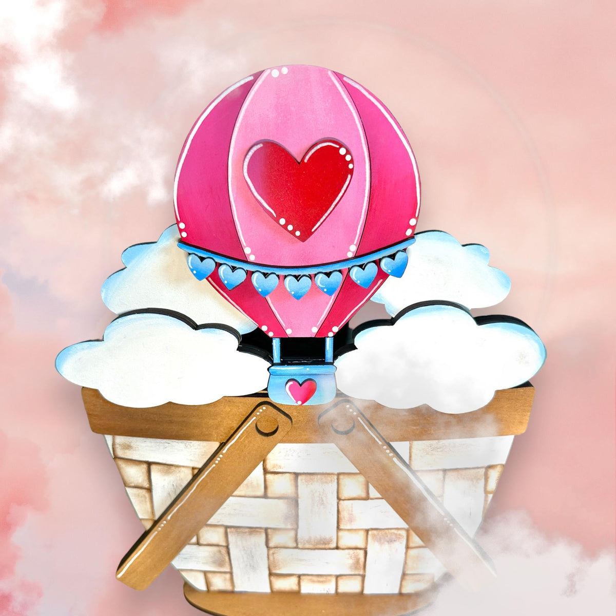 Hot Air Balloon Valentine for the Flower Basket Decor - Wood Blank for Painting - Inserts for Basket - RusticFarmhouseDecor