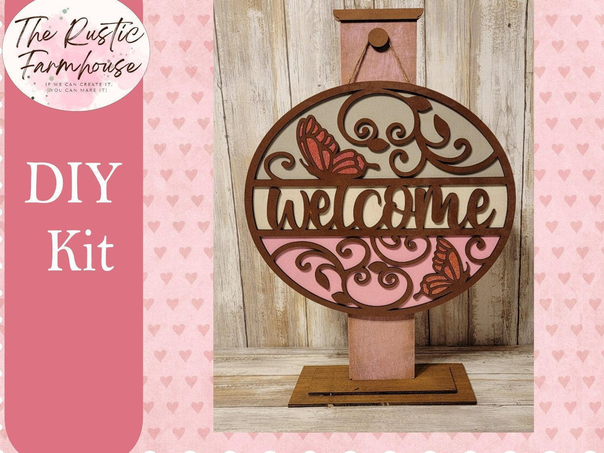 Summer Door Hanger Welcome Summer Sign with Butterfly Round Wood Door Hanger RusticFarmhouseDecor