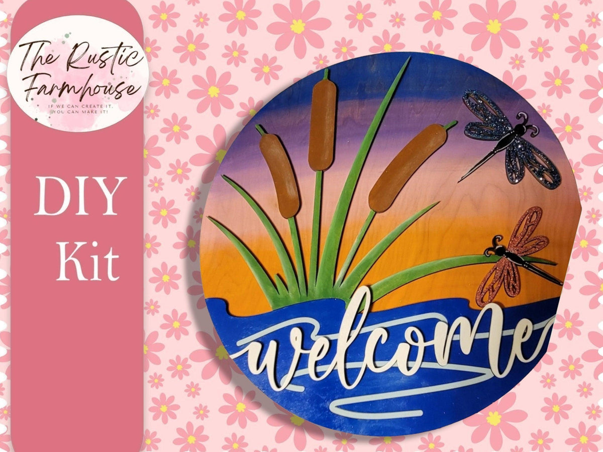 Dragonfly door sign, Welcome door sign, Summer door hanger, Dragonfly DIY sign, Welcome wooden door hanger RusticFarmhouseDecor