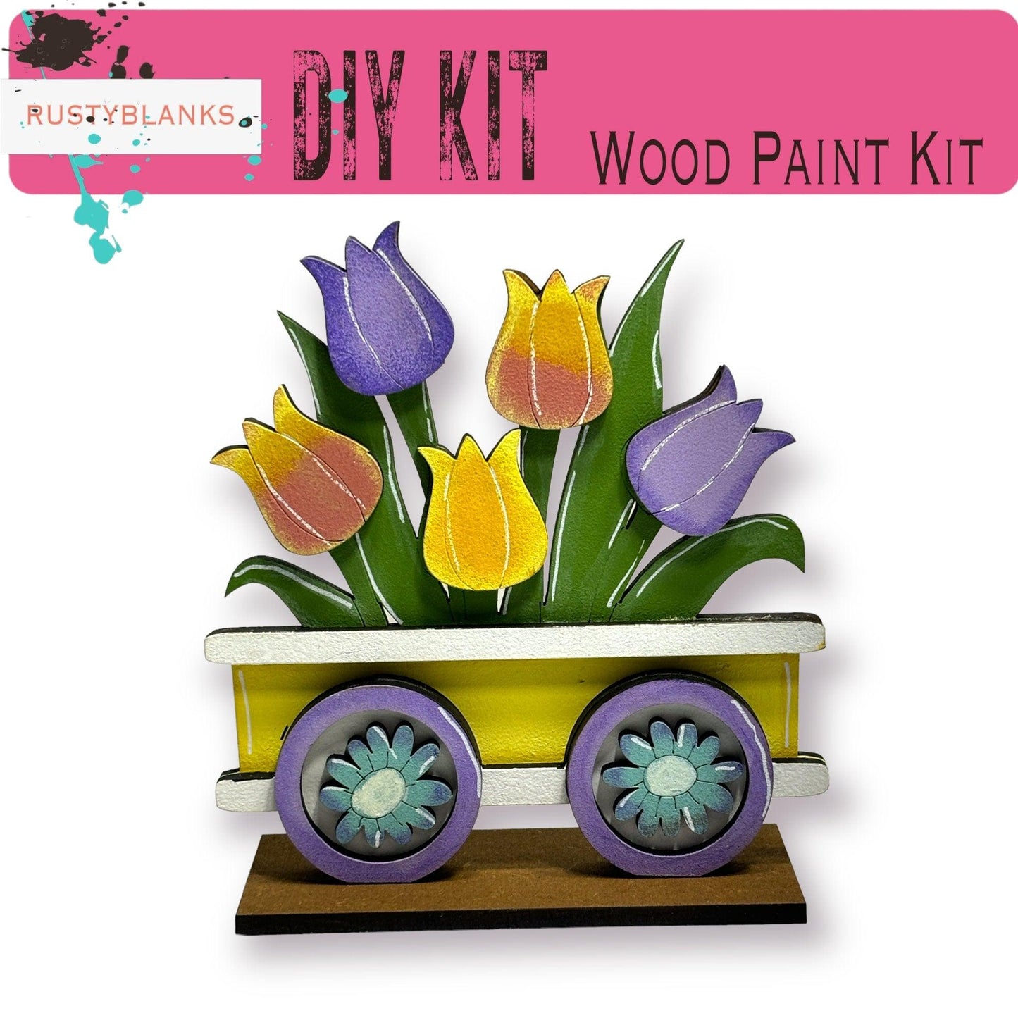 a paper craft kit with flowers in a wagon