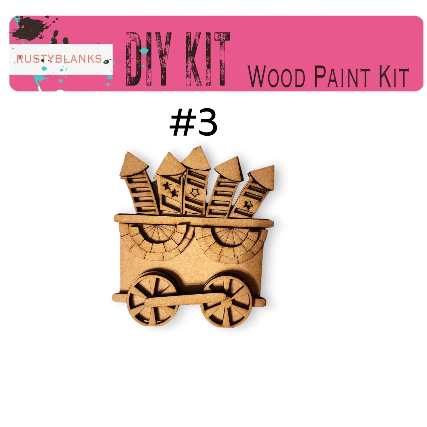 a wooden craft kit with a wagon