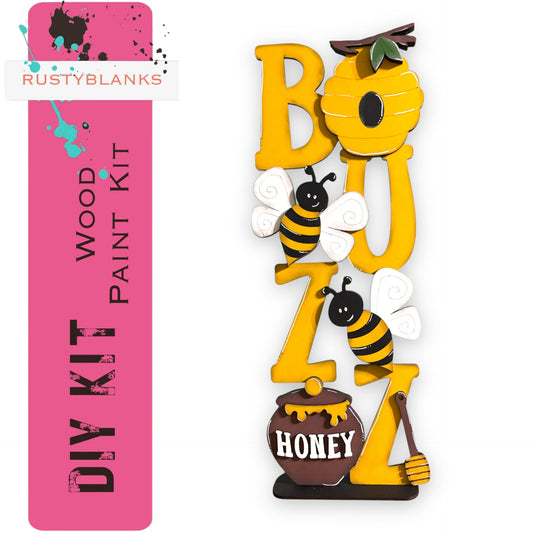 a wooden sign with a bee and honey on it