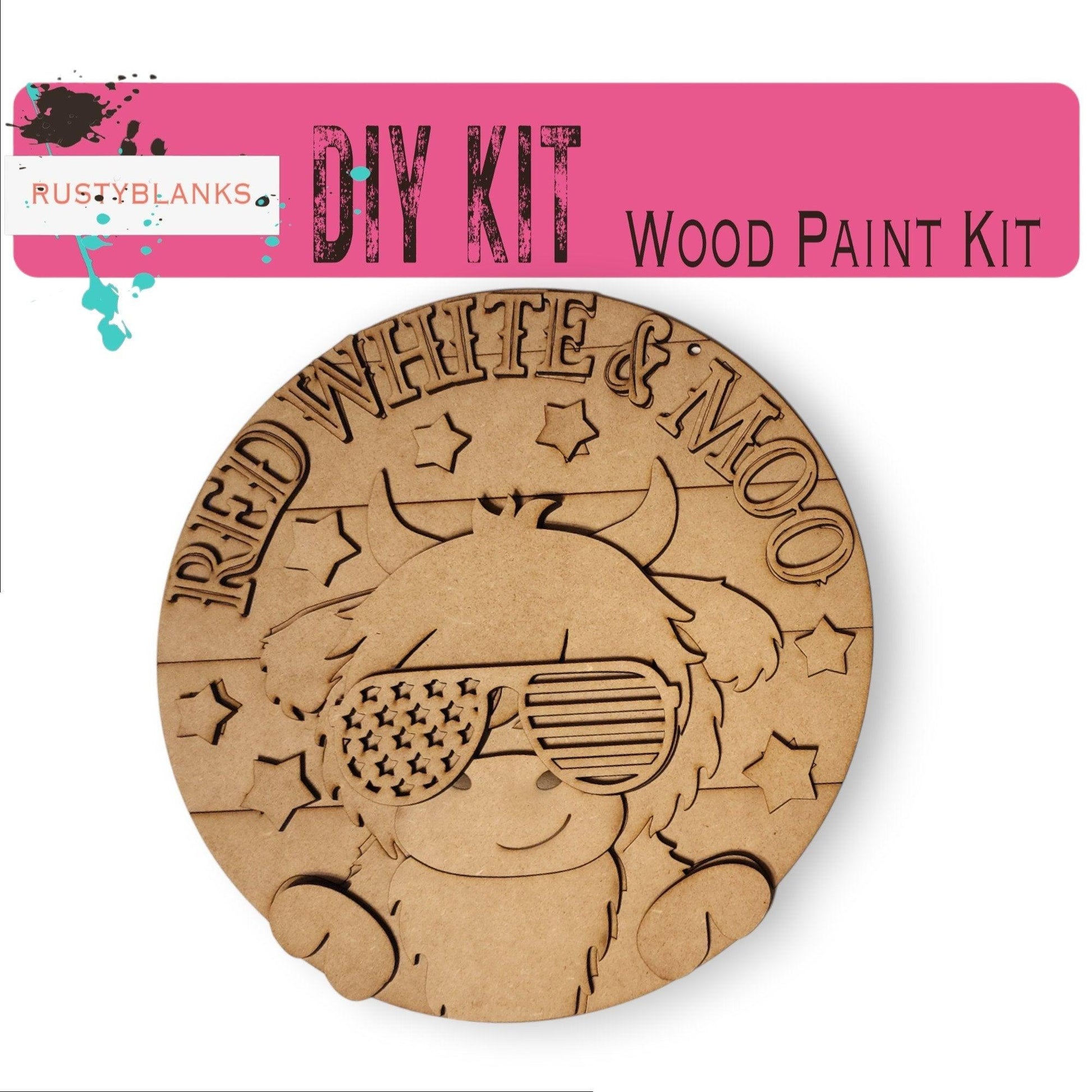 a wooden craft kit with a picture of a dog wearing sunglasses