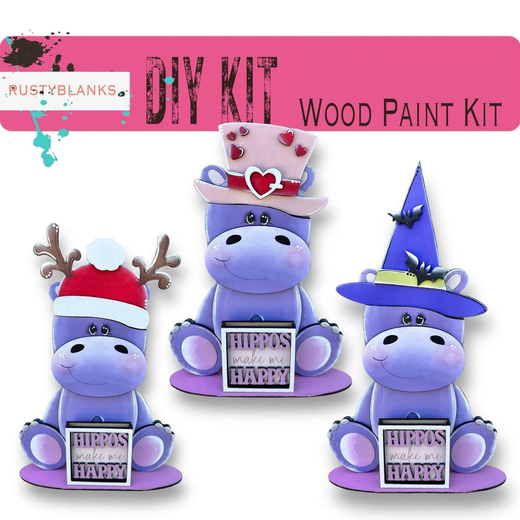 Hippo Interchangeable Animal with 13 Interchangeable Seasonal Hats, Insert and tile holder, Season DIY Decor RusticFarmhouseDecor
