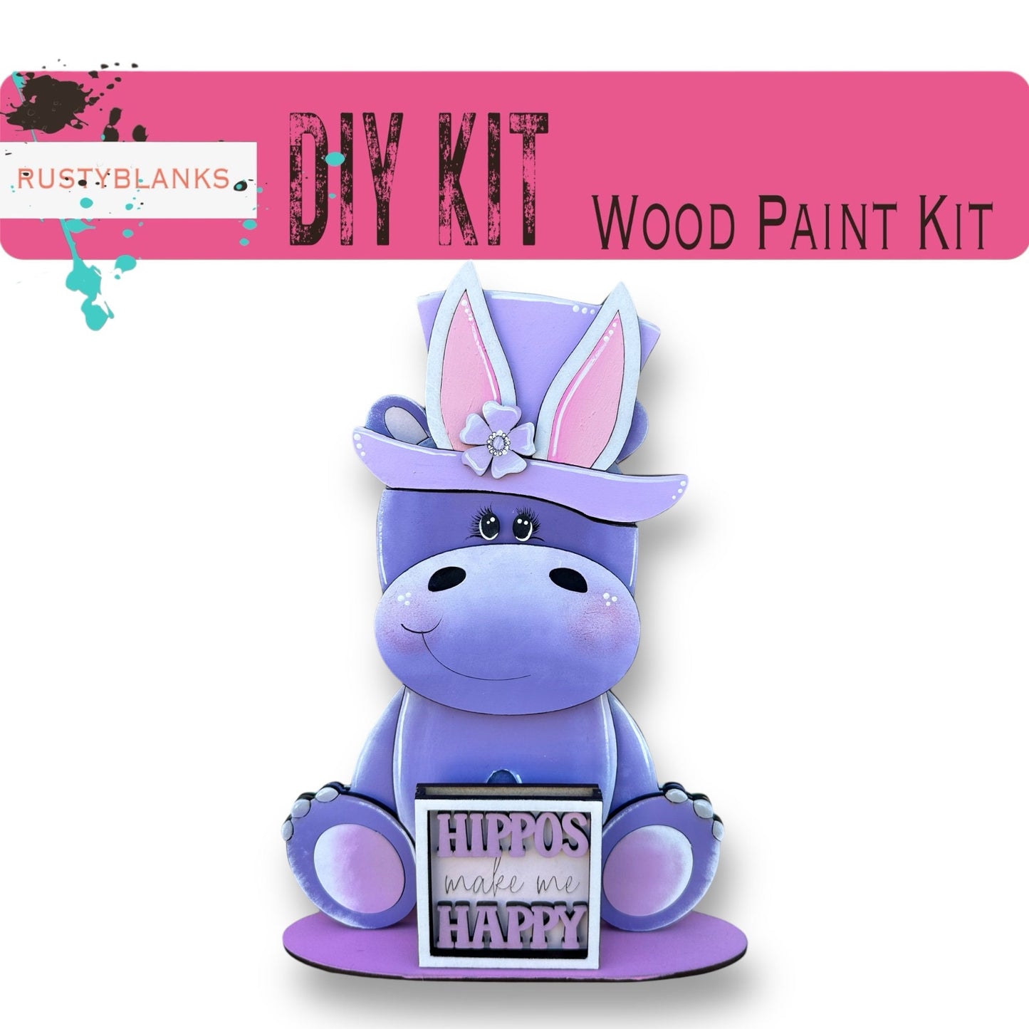 a purple hippo is holding a sign that says diy kit