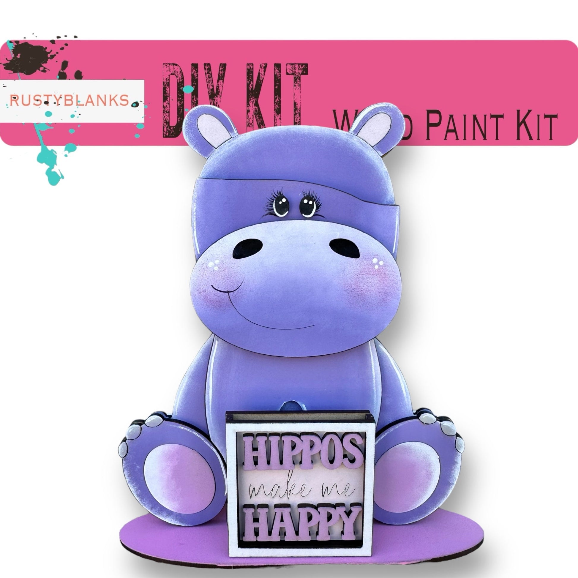 a purple hippo is holding a sign that says hippos make me happy