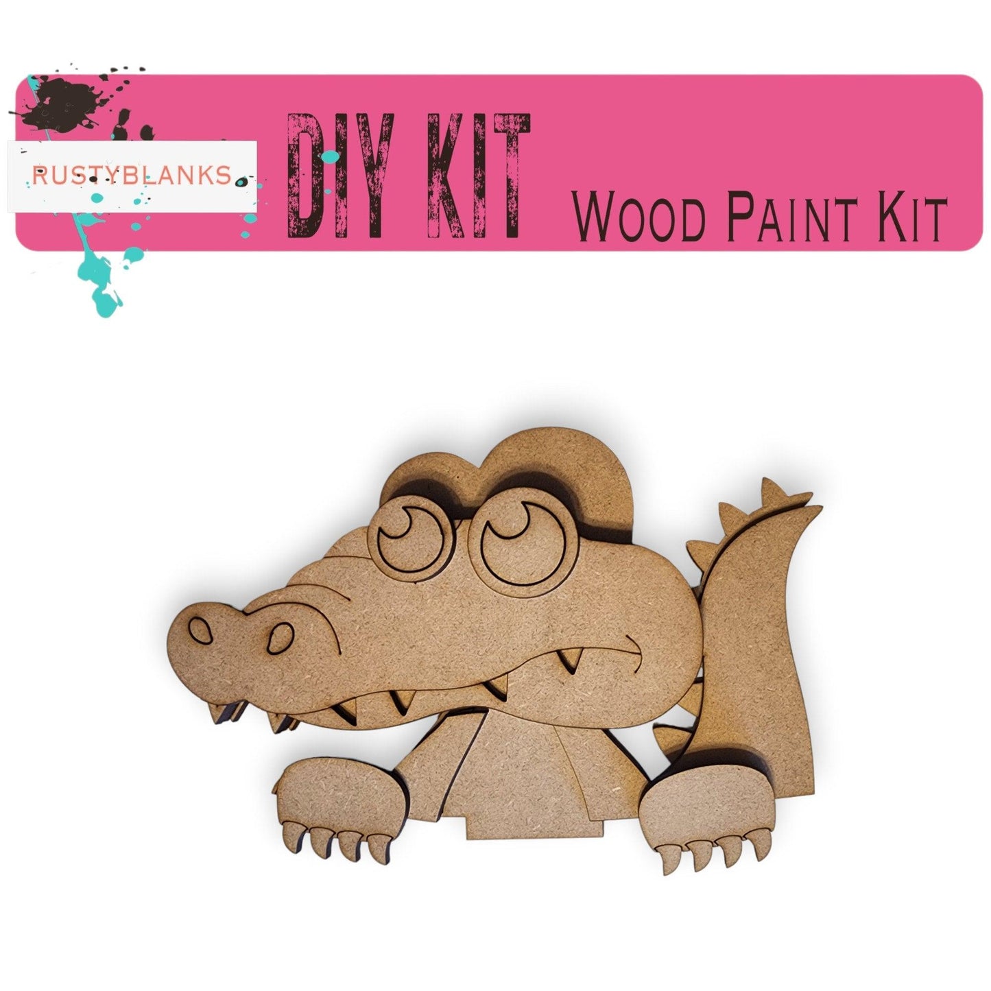 a wooden cutout of a crocodile with the words diy kit