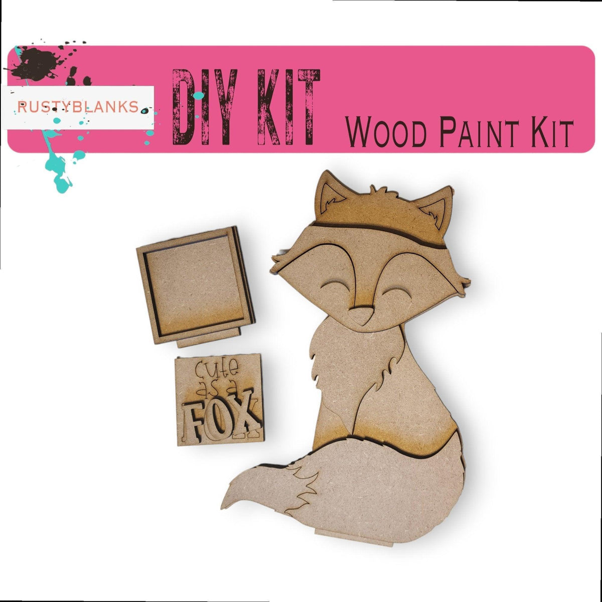 a cut out of wood with a fox and a box