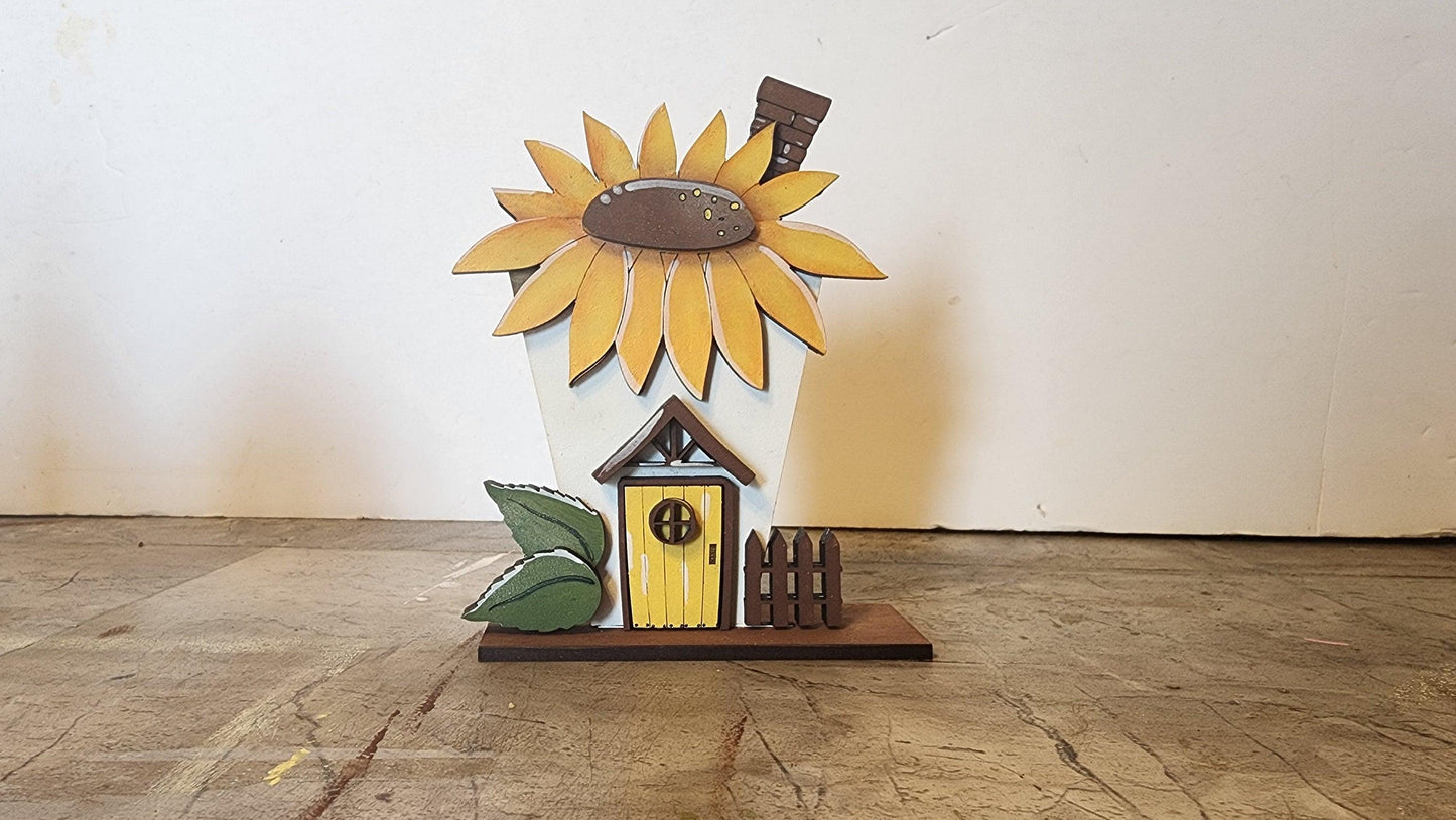 Standing Sunflower Cottage Houses Shelf Sitters Painted