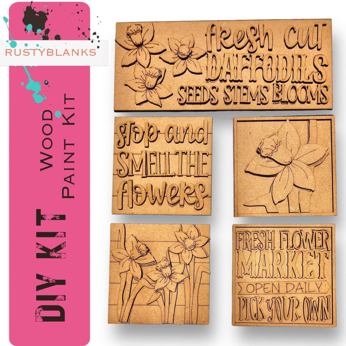 a set of four rubber stamps with words on them