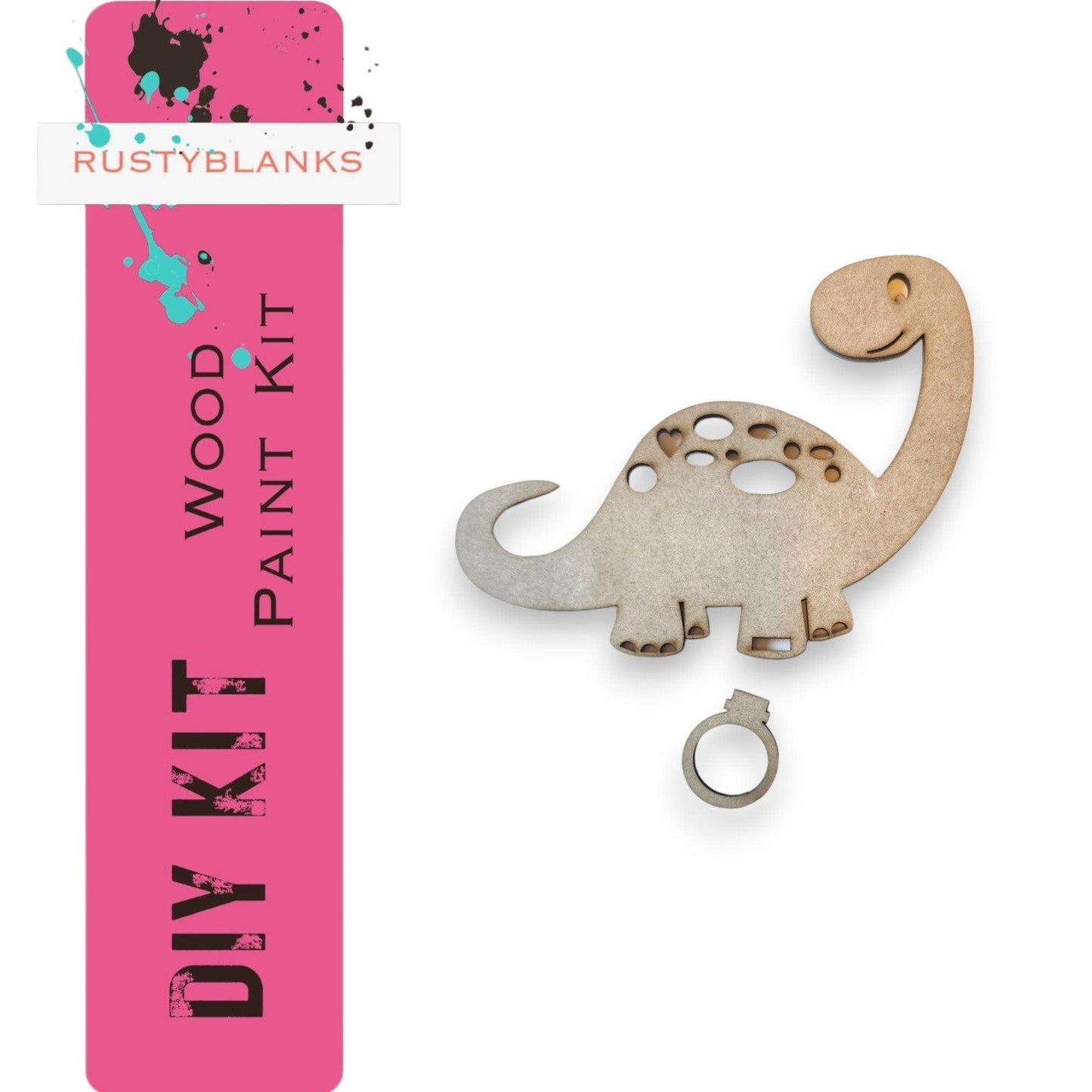 a metal dinosaur keychain with a pink background