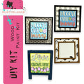 a group of four framed pictures on a wall