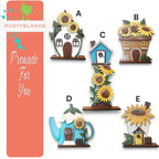 Standing Sunflower Cottage Houses Shelf Sitters Painted RusticFarmhouseDecor