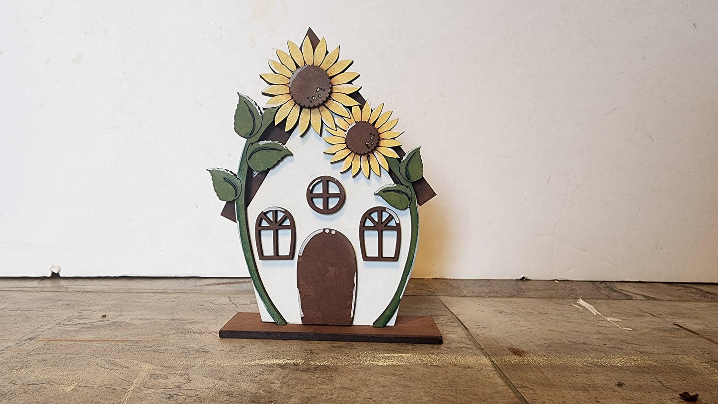 Standing Sunflower Cottage Houses Shelf Sitters Painted