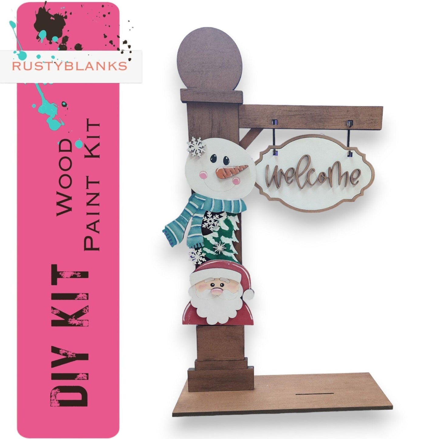 a wooden sign with a snowman and a welcome sign